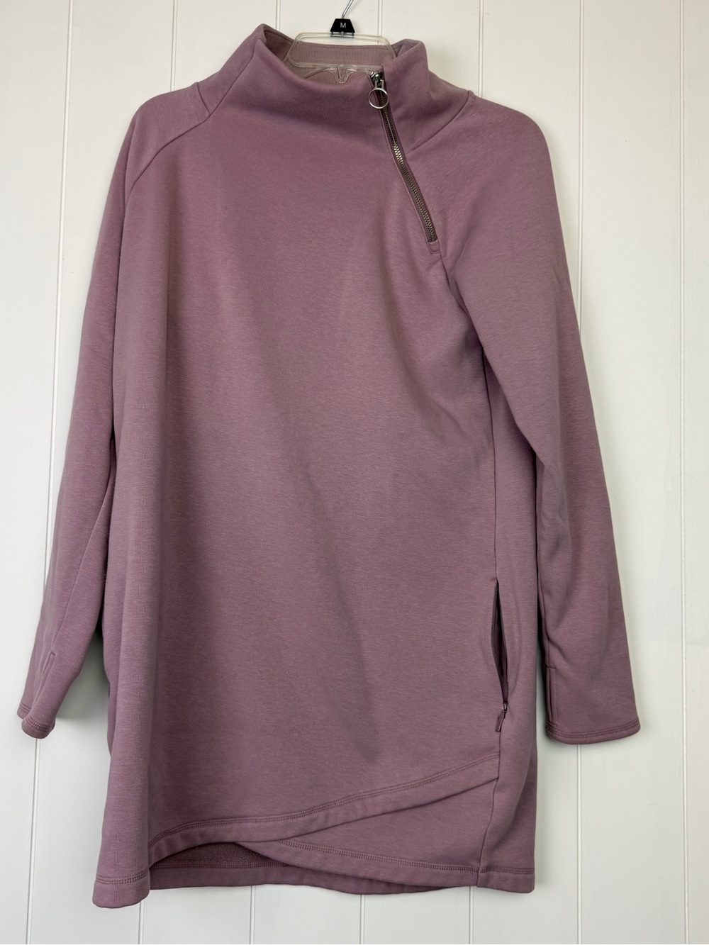 Athleta Cozy Karma Asym Pullover Fleece Sweatshirt Dress Mauve Pink Size M